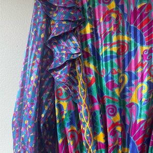 Rare Vintage wearable art Colorful Maxi Dress with Ruffle Details